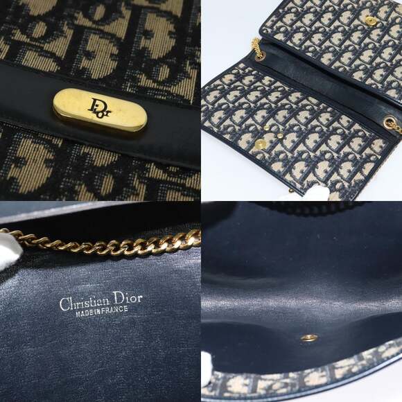 DIOR Trotter Canvas Chain Shoulder Bag Navy Gold - Picture 11 of 12